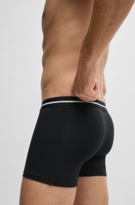 Three-pack of stretch-cotton boxer briefs with logos, Black