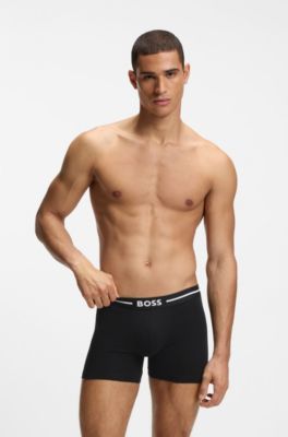 Three-pack of stretch-cotton boxer briefs with logos, Black