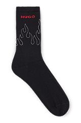 Regular-length cotton-blend socks with flame artwork, Black