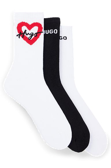 Three-pack of quarter-length cotton-blend socks, White / Black