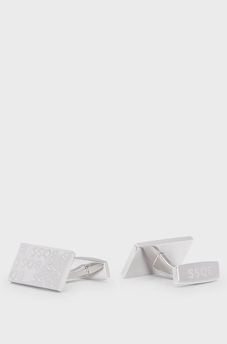 Rectangular cufflinks with engraved logos, Silver