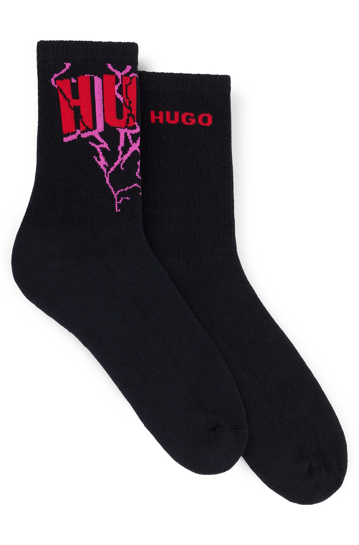 Two-pack of ribbed quarter-length socks with logos, Black