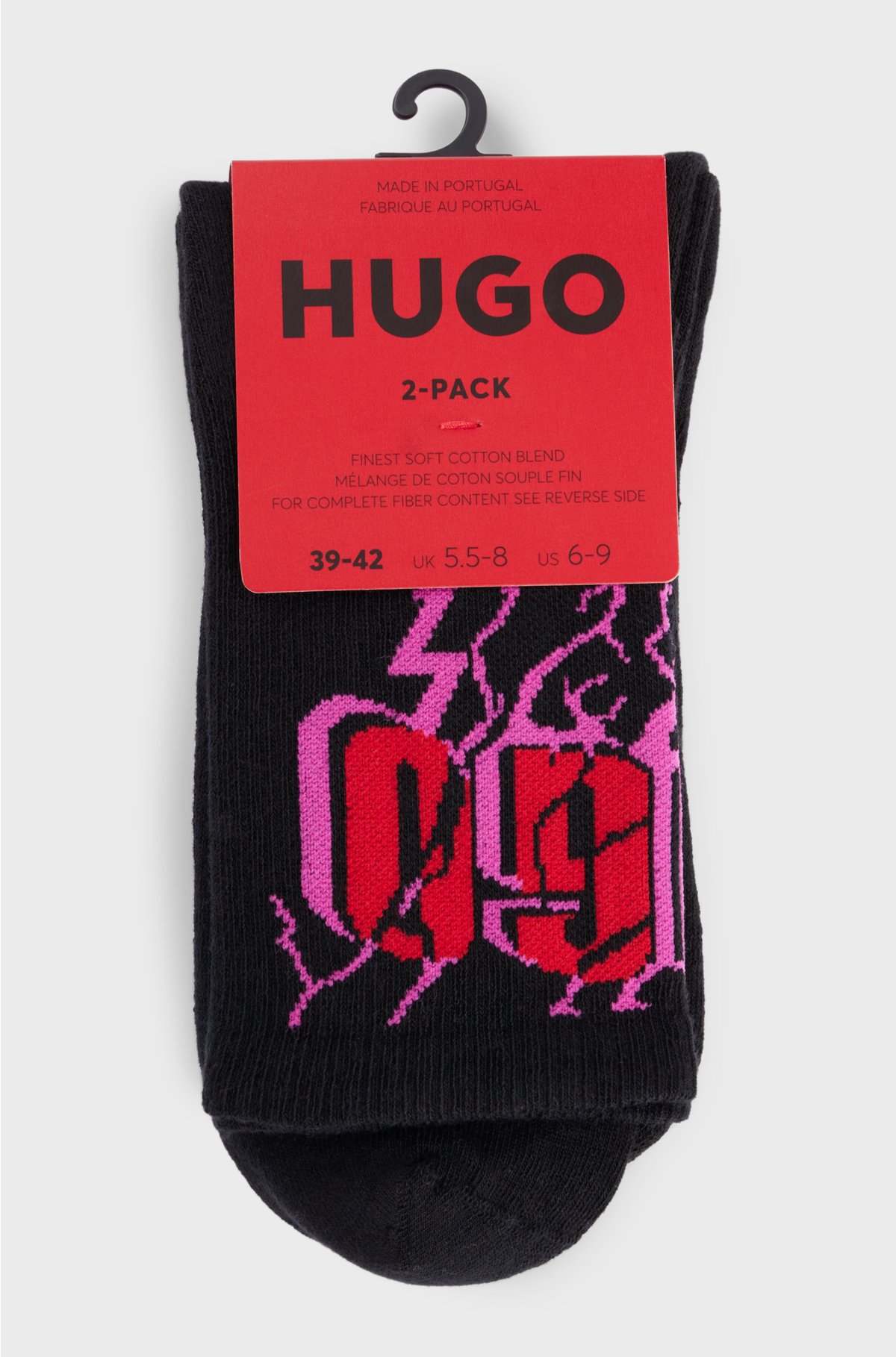 Two-pack of ribbed quarter-length socks with logos, Black