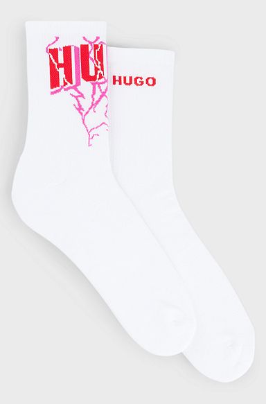 Two-pack of ribbed quarter-length socks with logos, White