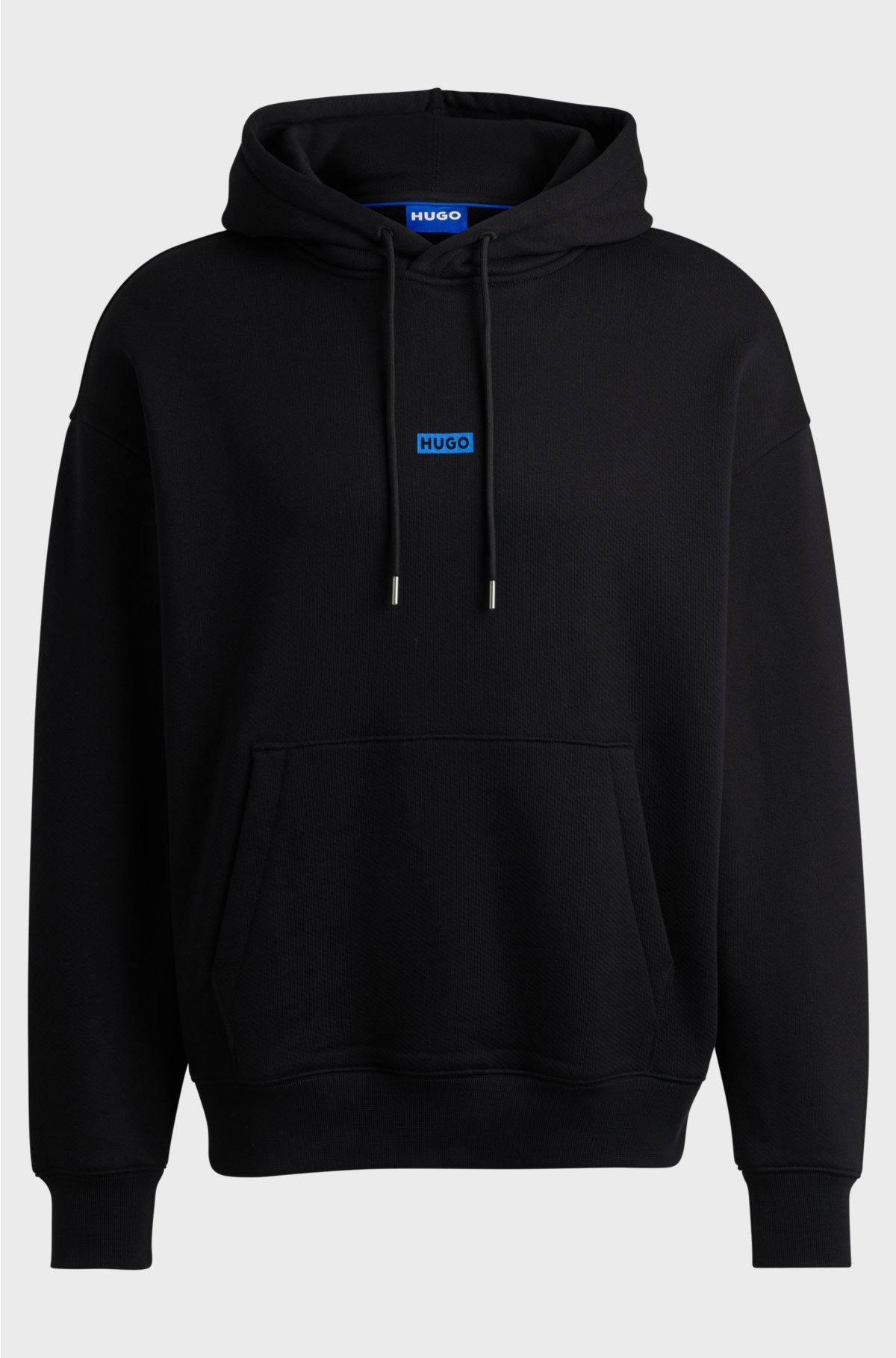 Cotton-terry loose-fit hoodie with logo details, Black