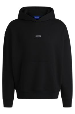 Cotton-terry loose-fit hoodie with logo details, Black