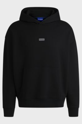 Sweat &agrave; capuche Loose en molleton de coton avec d&eacute;tails logot&eacute;s, Noir