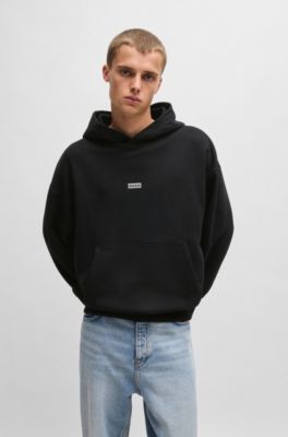 Cotton-terry loose-fit hoodie with logo details, Black