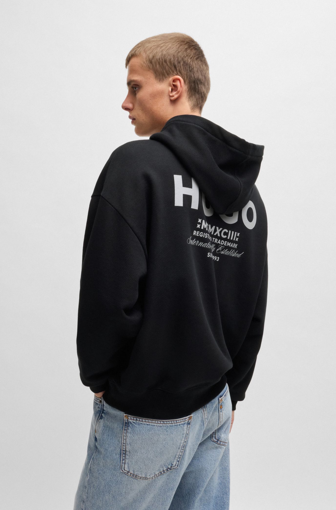 HUGO コットンテリー ルーズフィットフーディ ロゴディテール HUGO - コットンテリー ルーズフィットフーディ ロゴディテール