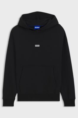 Cotton-terry loose-fit hoodie with logo details, Black