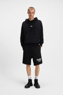 Cotton-terry loose-fit hoodie with logo details, Black