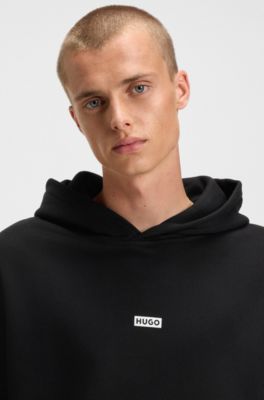 Cotton-terry loose-fit hoodie with logo details, Black