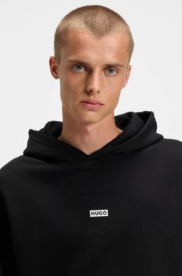 Cotton-terry loose-fit hoodie with logo details, Black