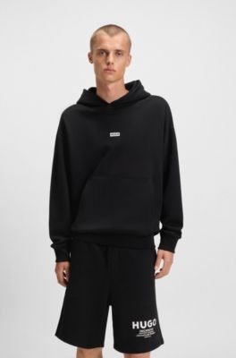 Cotton-terry loose-fit hoodie with logo details, Black