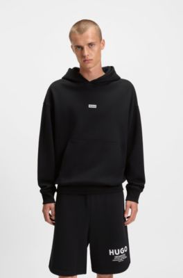 Cotton-terry loose-fit hoodie with logo details, Black