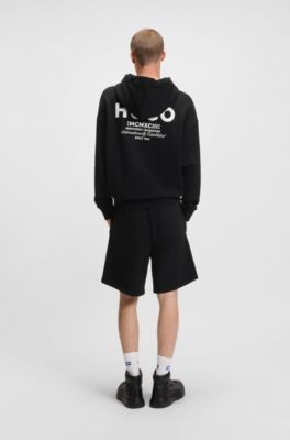 Cotton-terry loose-fit hoodie with logo details, Black