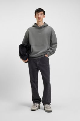Cotton-terry loose-fit hoodie with logo details, Grey