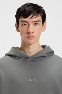 Cotton-terry loose-fit hoodie with logo details, Grey