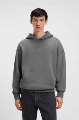 Cotton-terry loose-fit hoodie with logo details, Grey