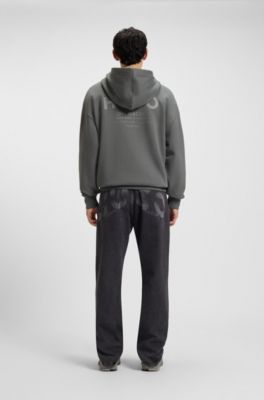 Cotton-terry loose-fit hoodie with logo details, Grey