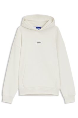 Cotton-terry loose-fit hoodie with logo details, Natural