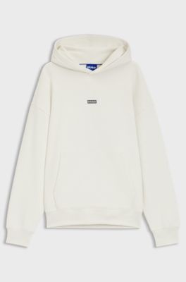 Loose-fit hoodie van katoenen badstof met logodetails, Naturel