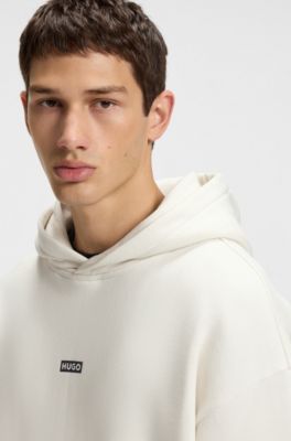 Cotton-terry loose-fit hoodie with logo details, Natural