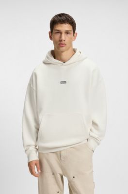 Cotton-terry loose-fit hoodie with logo details, Natural