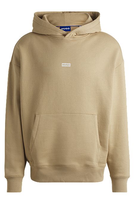 Cotton-terry loose-fit hoodie with logo details, Beige