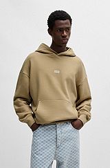 Cotton-terry loose-fit hoodie with logo details, Beige