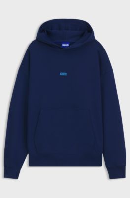 Cotton-terry loose-fit hoodie with logo details, Dark Blue