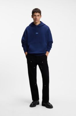 Cotton-terry loose-fit hoodie with logo details, Dark Blue