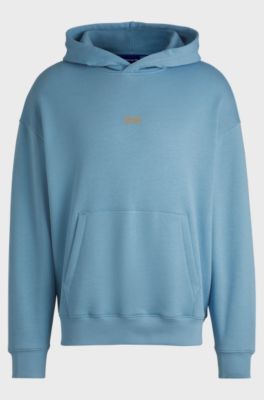 Cotton-terry loose-fit hoodie with logo details, Light Blue