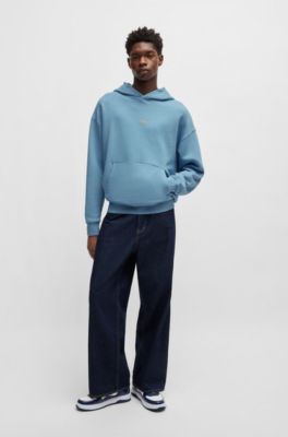 Sweat &agrave; capuche Loose en molleton de coton avec d&eacute;tails logot&eacute;s, bleu clair