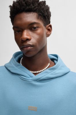 Sweat &agrave; capuche Loose en molleton de coton avec d&eacute;tails logot&eacute;s, bleu clair