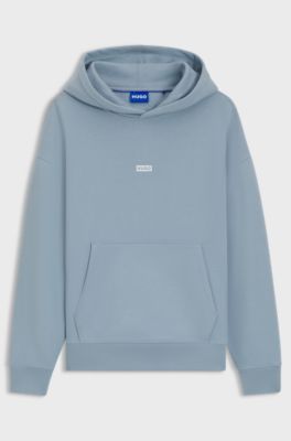 Cotton-terry loose-fit hoodie with logo details, Light Blue