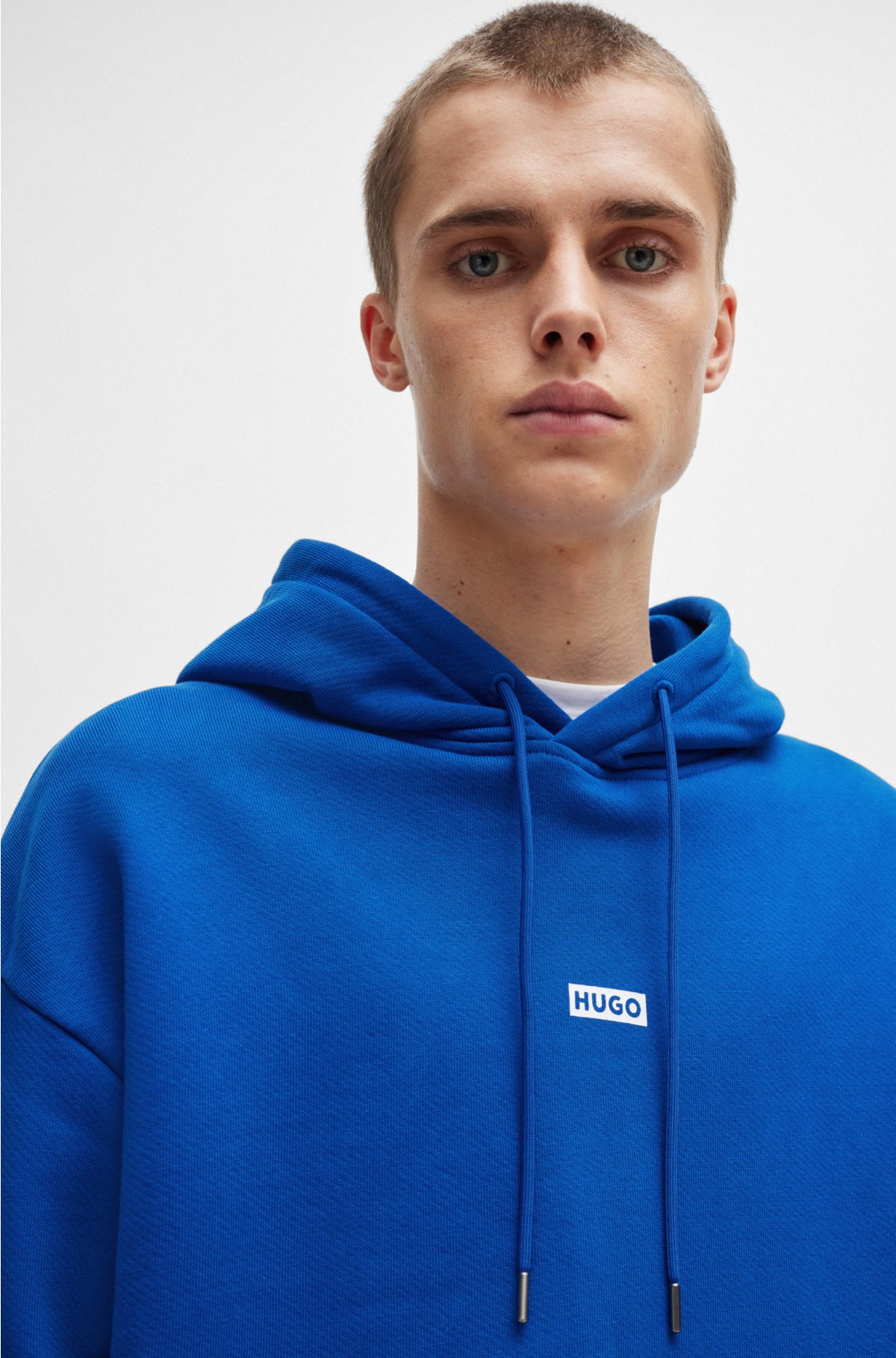 Cotton-terry loose-fit hoodie with logo details, Blue