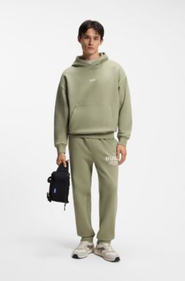Cotton-terry loose-fit hoodie with logo details, Beige