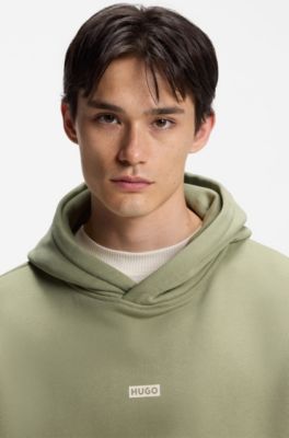 Cotton-terry loose-fit hoodie with logo details, Beige