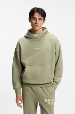 Cotton-terry loose-fit hoodie with logo details, Beige