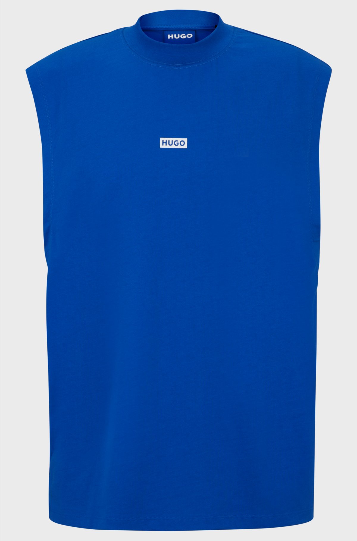 Cotton-jersey sleeveless T-shirt with logo prints, Blue