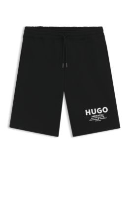 Loose-fit shorts in cotton terry with logo print, Black