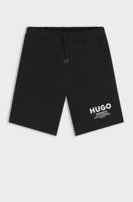 Short Loose en molleton de coton &agrave; logo imprim&eacute;, Noir
