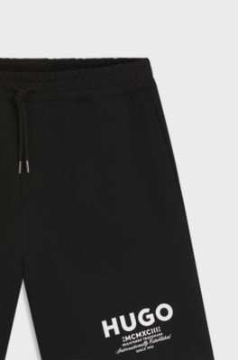 Short Loose en molleton de coton &agrave; logo imprim&eacute;, Noir