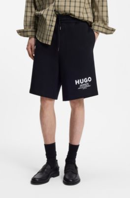 Short Loose en molleton de coton &agrave; logo imprim&eacute;, Noir