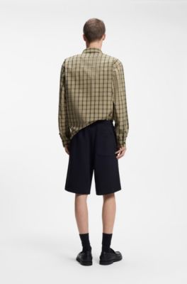 Loose-fit shorts in cotton terry with logo print, Black