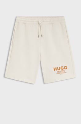 Loose-fit shorts in cotton terry with logo print, Natural