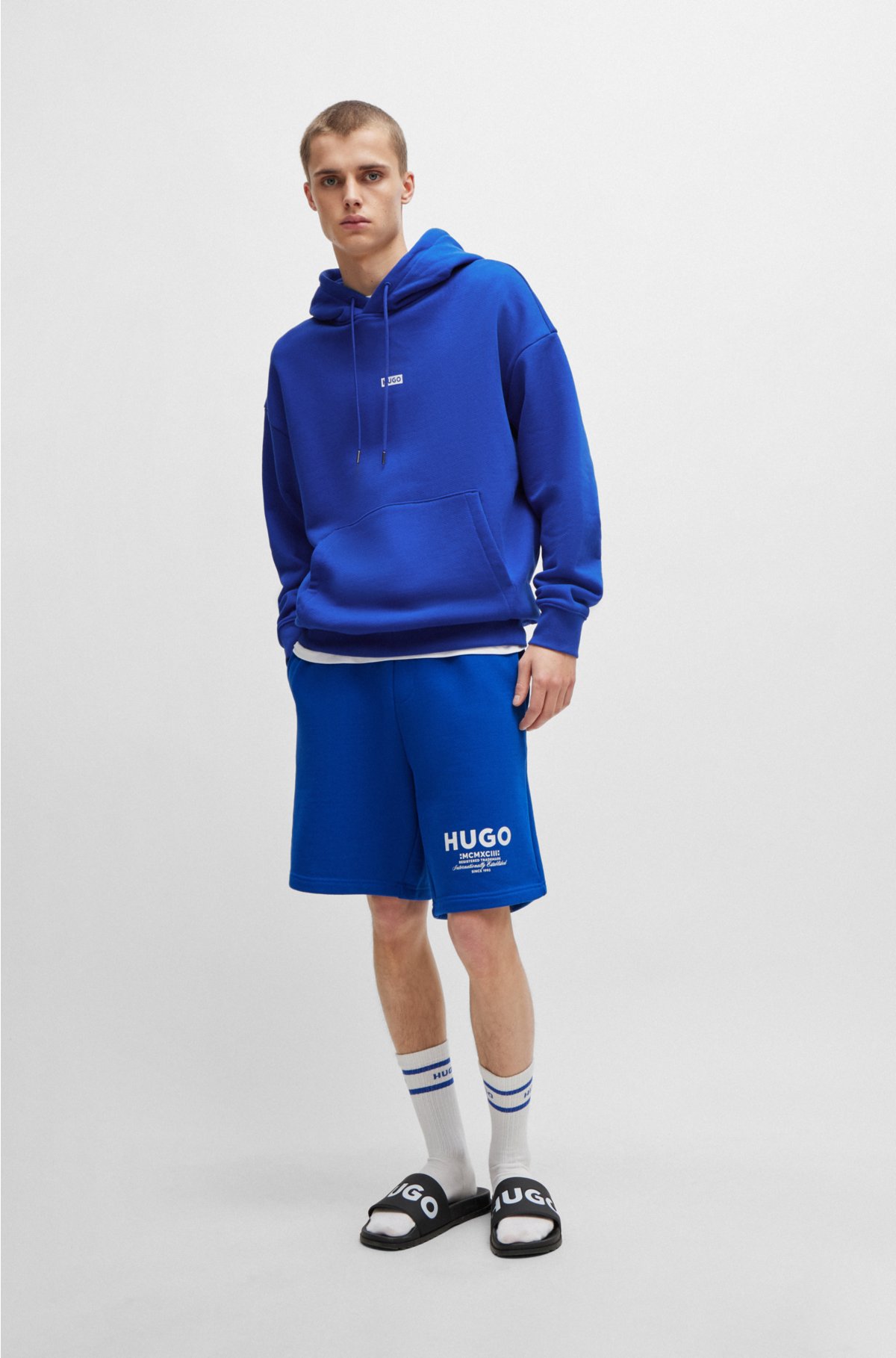 Cotton-terry shorts with new-season logo story, Blue