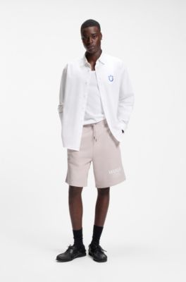 Loose-fit shorts in cotton terry with logo print, Light Purple
