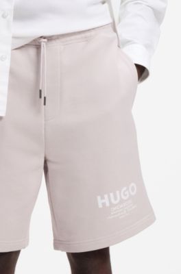 Loose-fit shorts in cotton terry with logo print, Light Purple